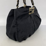 【6ie6468】フェンディ トートバッグ ズッカ ナイロンキャンバス ブラック ゴールド金具【中古】レディース