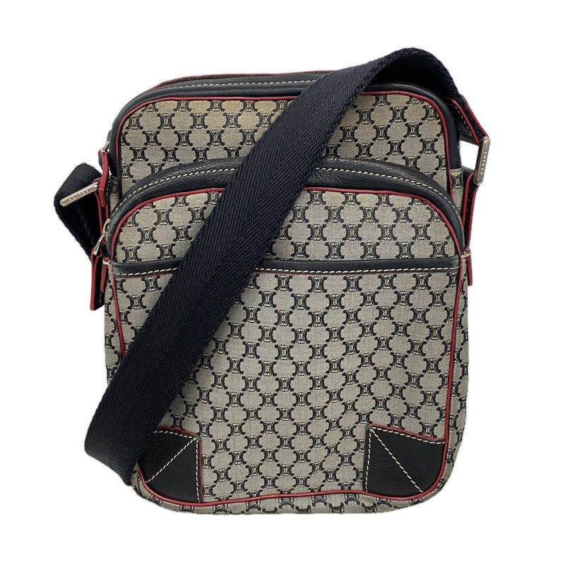 【6ie6470】セリーヌ ショルダーバッグ マカダム ナイロンキャンバス ブラック レッド シルバー金具【中古】メンズ