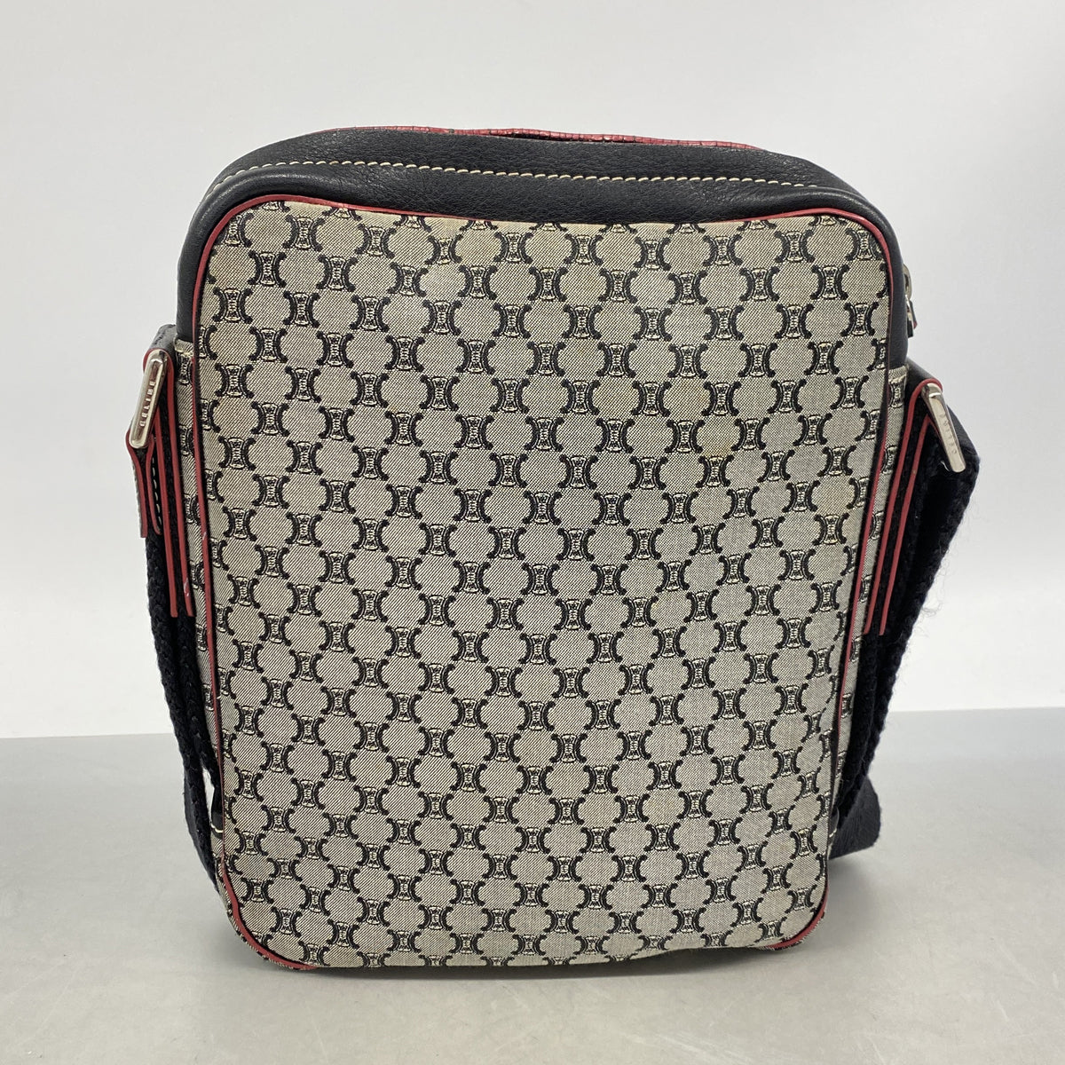 【6ie6470】セリーヌ ショルダーバッグ マカダム ナイロンキャンバス ブラック レッド シルバー金具【中古】メンズ