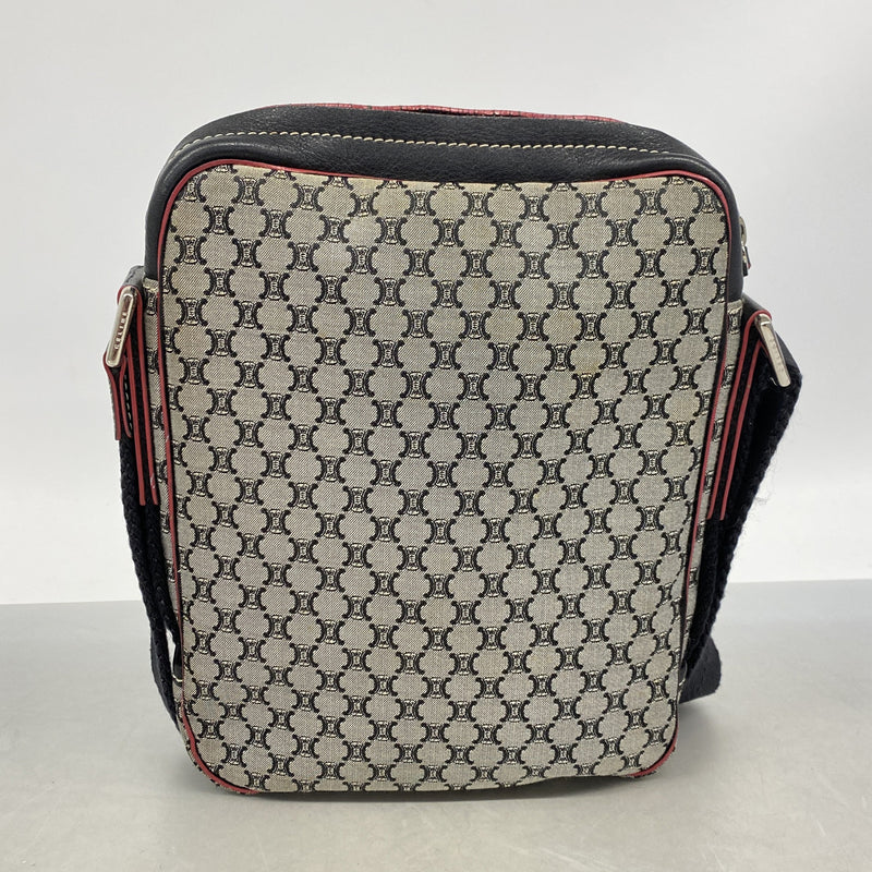 【6ie6470】セリーヌ ショルダーバッグ マカダム ナイロンキャンバス ブラック レッド シルバー金具【中古】メンズ