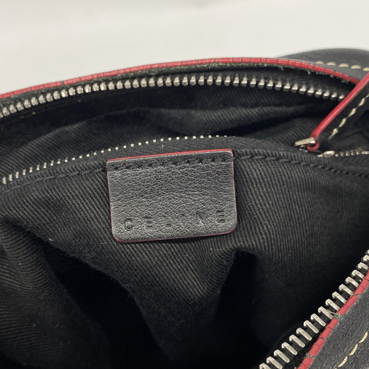 【6ie6470】セリーヌ ショルダーバッグ マカダム ナイロンキャンバス ブラック レッド シルバー金具【中古】メンズ