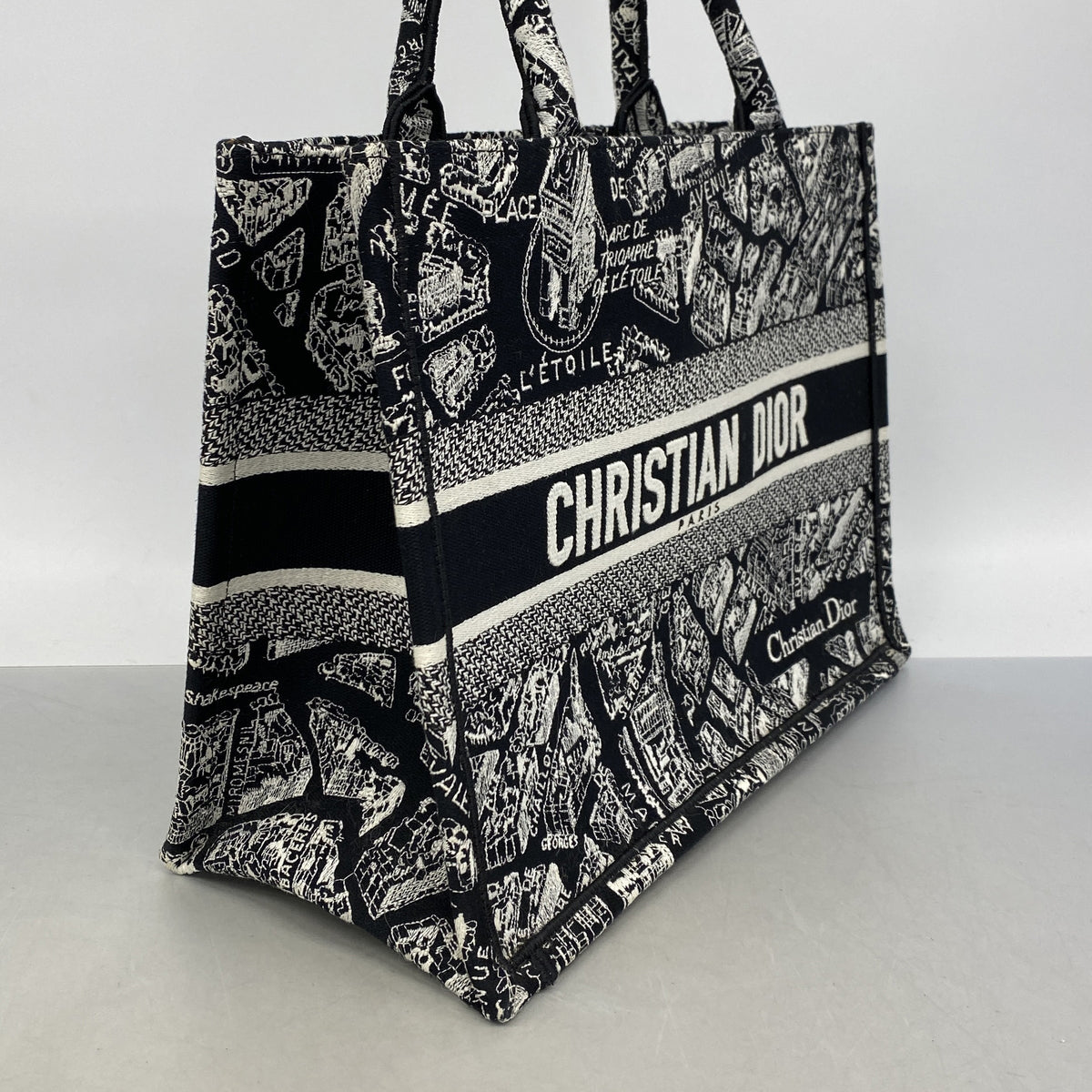 【6ie6472】クリスチャンディオール トートバッグ ブックトート キャンバス ブラック【中古】レディース