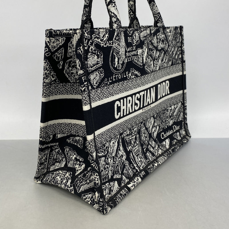 【6ie6472】クリスチャンディオール トートバッグ ブックトート キャンバス ブラック【中古】レディース