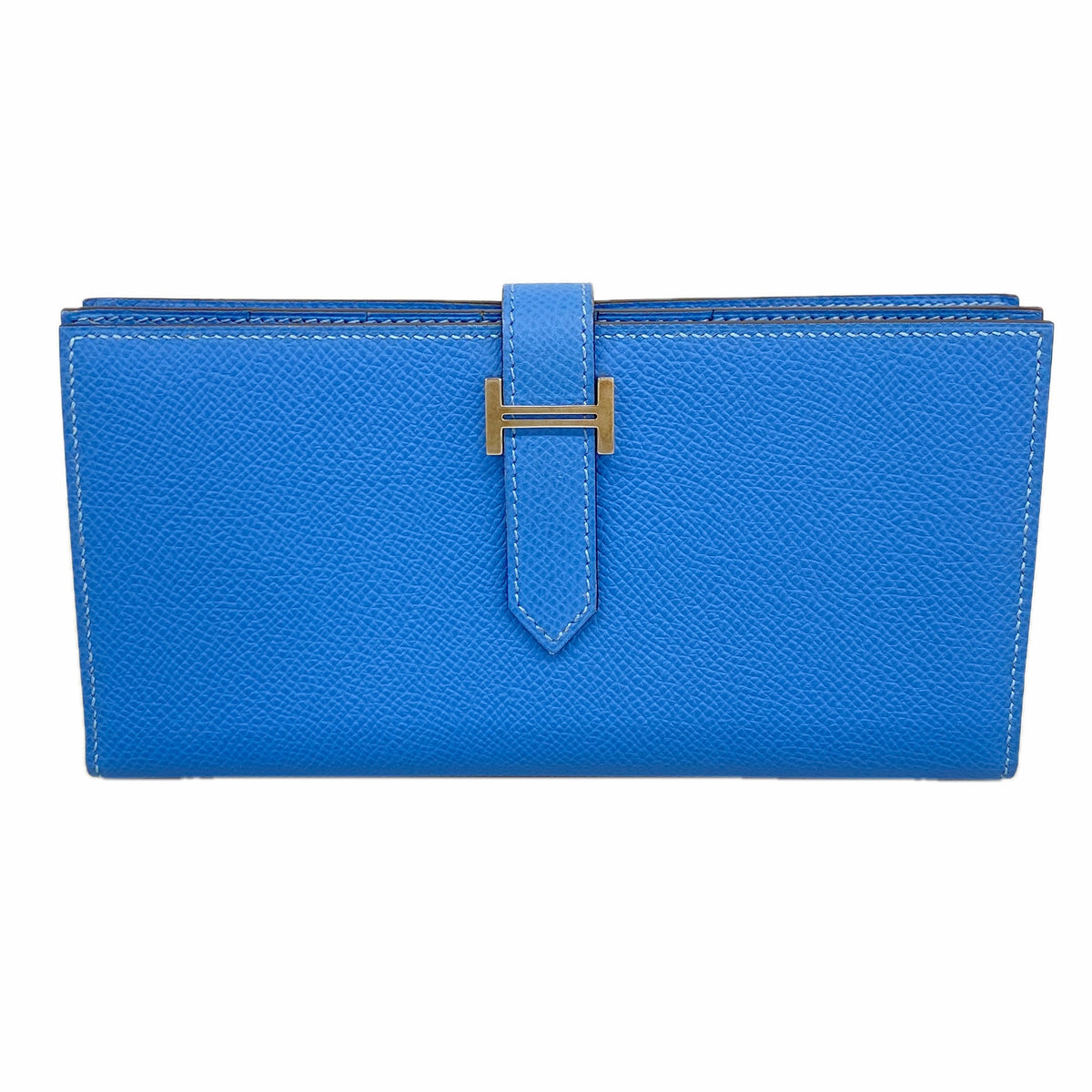 【6ie6475】エルメス 長財布 ベアンスフレ ヴォーエプソン ブルーパラダイス シルバー金具 T刻印【中古】レディース