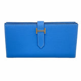 【6ie6475】エルメス 長財布 ベアンスフレ ヴォーエプソン ブルーパラダイス シルバー金具 T刻印【中古】レディース