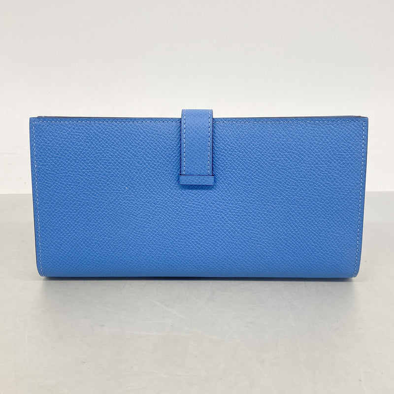【6ie6475】エルメス 長財布 ベアンスフレ ヴォーエプソン ブルーパラダイス シルバー金具 T刻印【中古】レディース