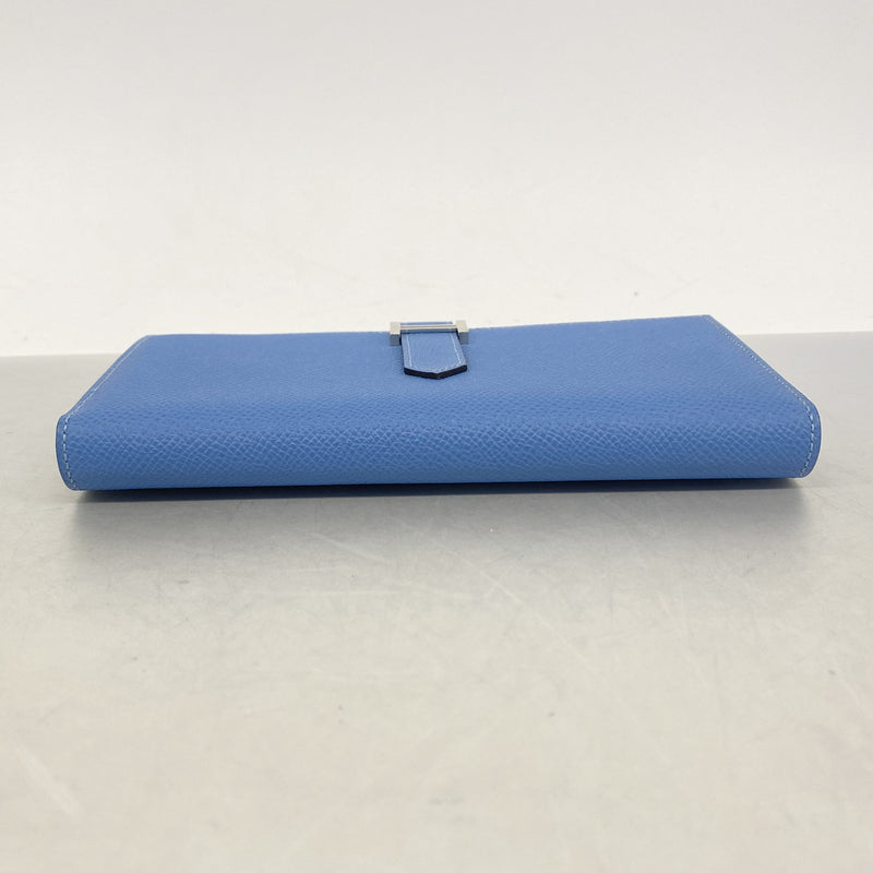 【6ie6475】エルメス 長財布 ベアンスフレ ヴォーエプソン ブルーパラダイス シルバー金具 T刻印【中古】レディース