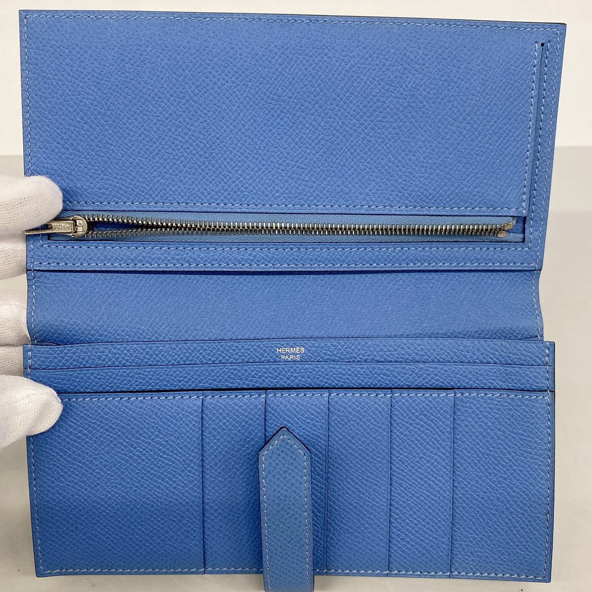【6ie6475】エルメス 長財布 ベアンスフレ ヴォーエプソン ブルーパラダイス シルバー金具 T刻印【中古】レディース