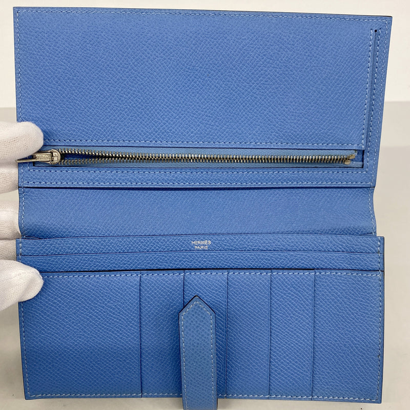 【6ie6475】エルメス 長財布 ベアンスフレ ヴォーエプソン ブルーパラダイス シルバー金具 T刻印【中古】レディース