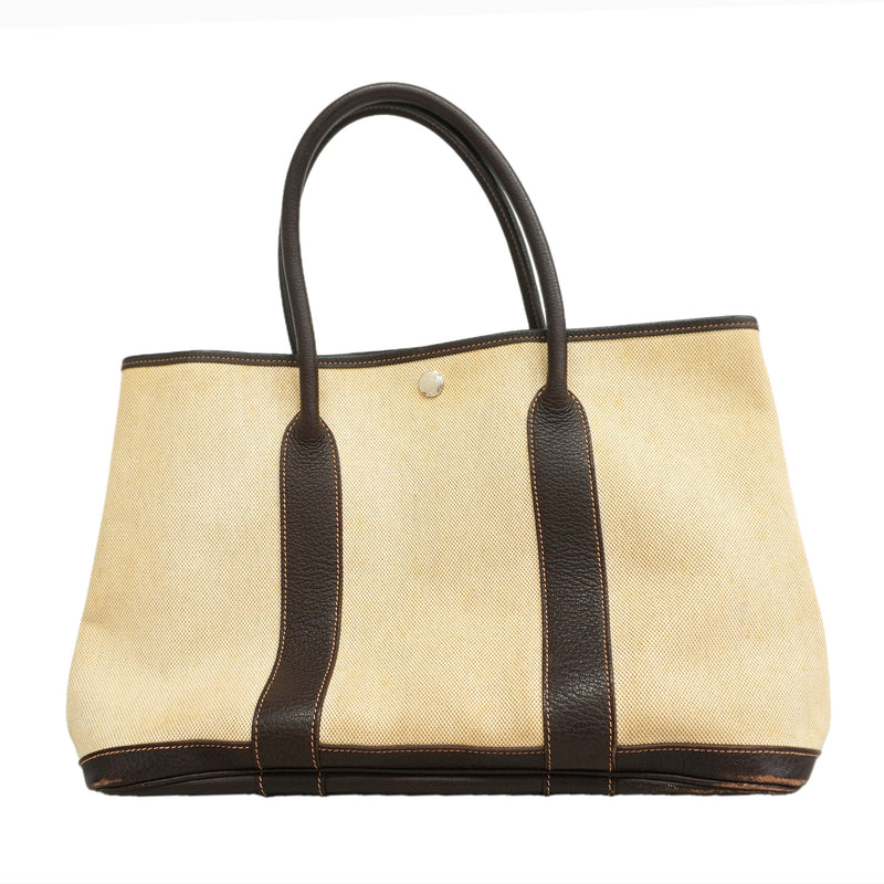 【6ie6487】エルメス トートバッグ ガーデンパーティPM トワルアッシュ ブラウン シルバー金具 □I刻印【中古】レディース