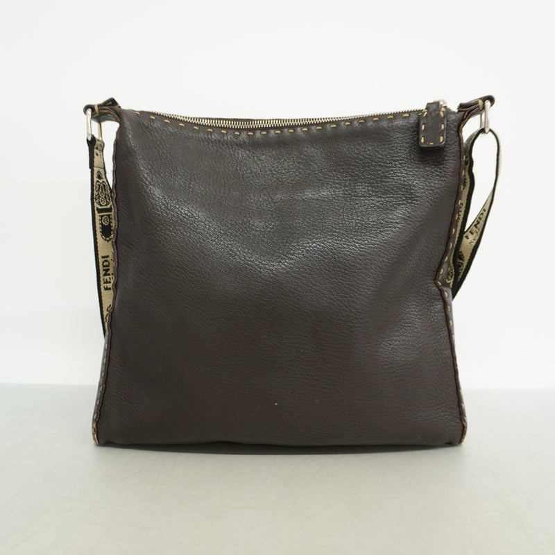 【6ie6536】フェンディ ショルダーバッグ セレリア レザー ダークブラウン シルバー金具【中古】レディース