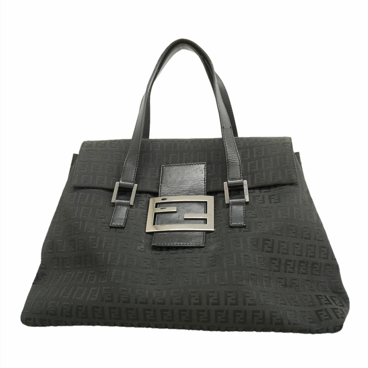 【6ie6537】フェンディ ハンドバッグ ズッキーノ ナイロンキャンバス ブラック シルバー金具【中古】レディース