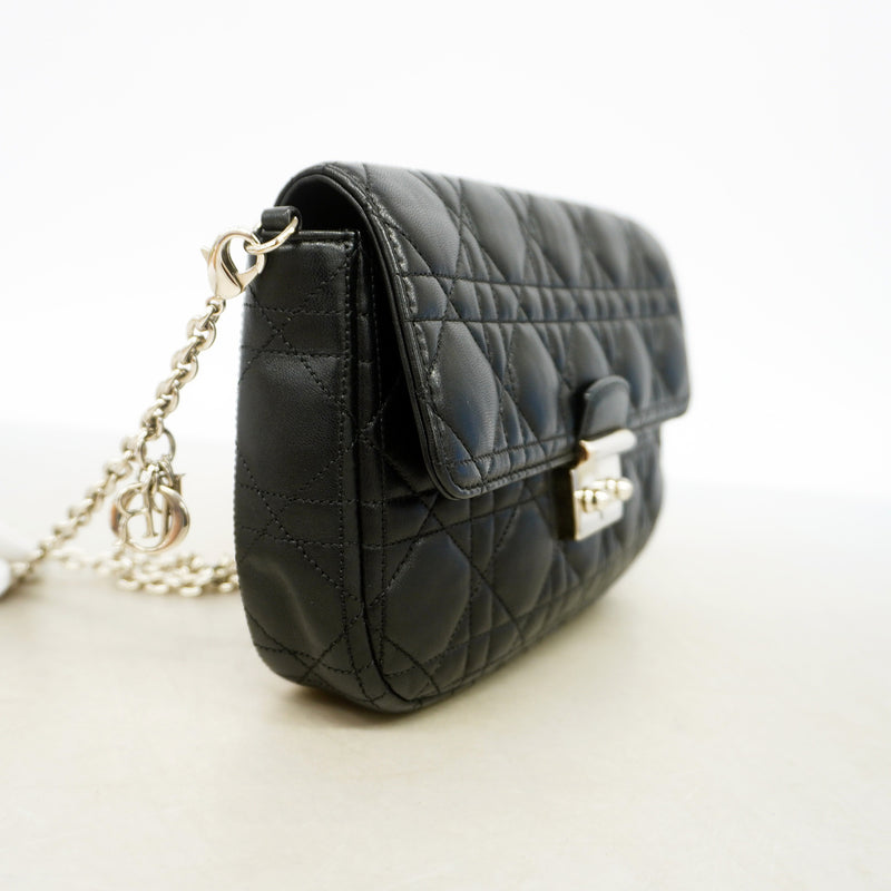 【6ie6565】クリスチャンディオール ショルダーバッグ カナージュ レザー ブラック シルバー金具【中古】レディース