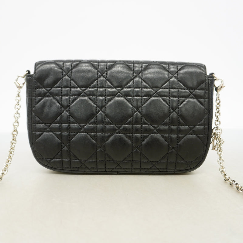 【6ie6565】クリスチャンディオール ショルダーバッグ カナージュ レザー ブラック シルバー金具【中古】レディース