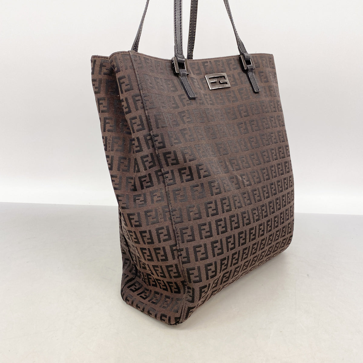 【6ie6566】フェンディ トートバッグ ズッキーノ ナイロンキャンバス ダークブラウン シルバー金具【中古】レディース