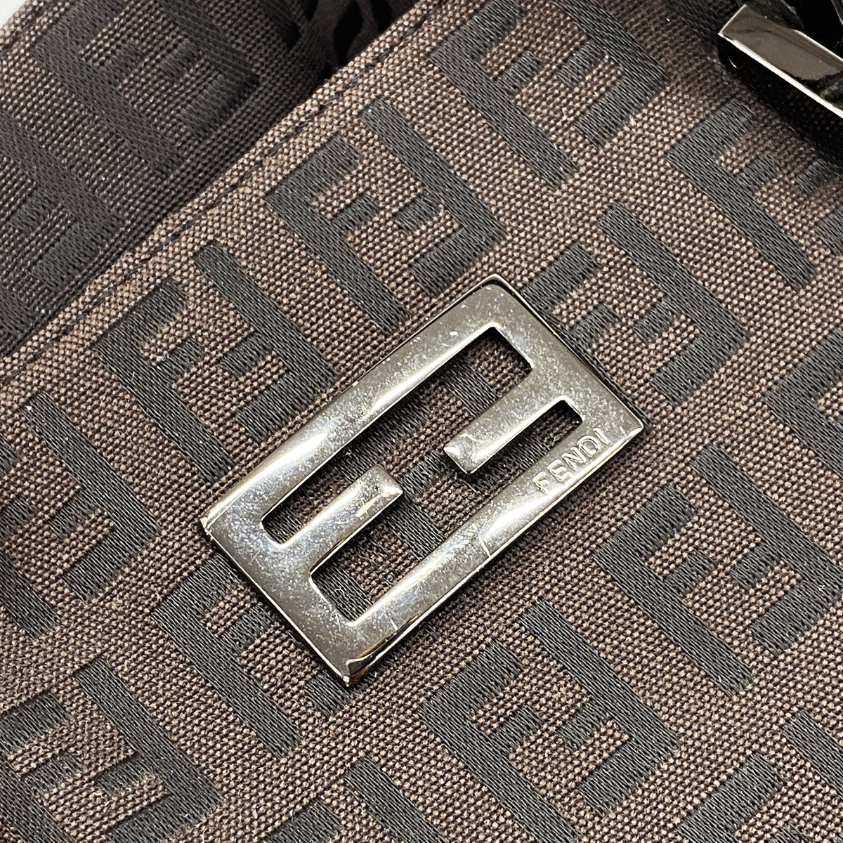 【6ie6566】フェンディ トートバッグ ズッキーノ ナイロンキャンバス ダークブラウン シルバー金具【中古】レディース