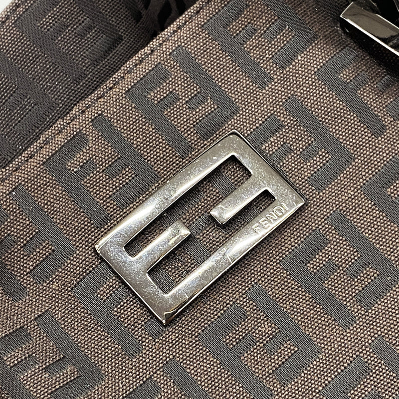 【6ie6566】フェンディ トートバッグ ズッキーノ ナイロンキャンバス ダークブラウン シルバー金具【中古】レディース