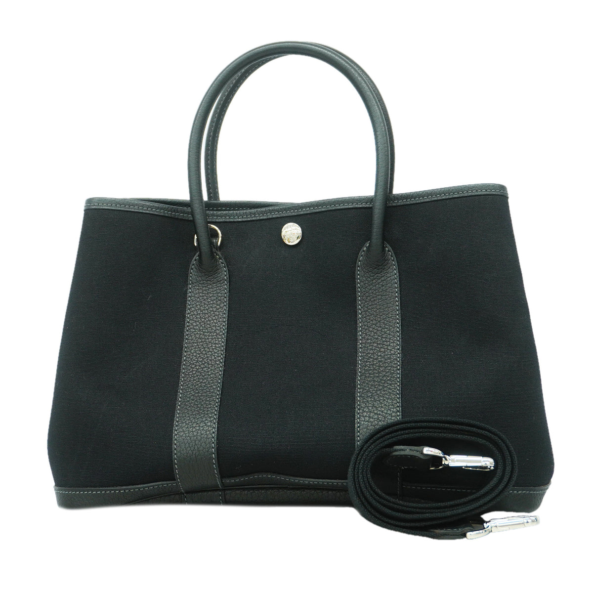 【6ie6578】エルメス トートバッグ ガーデンパーティTPM トワルオフィシエ ブラック シルバー金具 □I刻印 2wayバッグ【中古】レディース