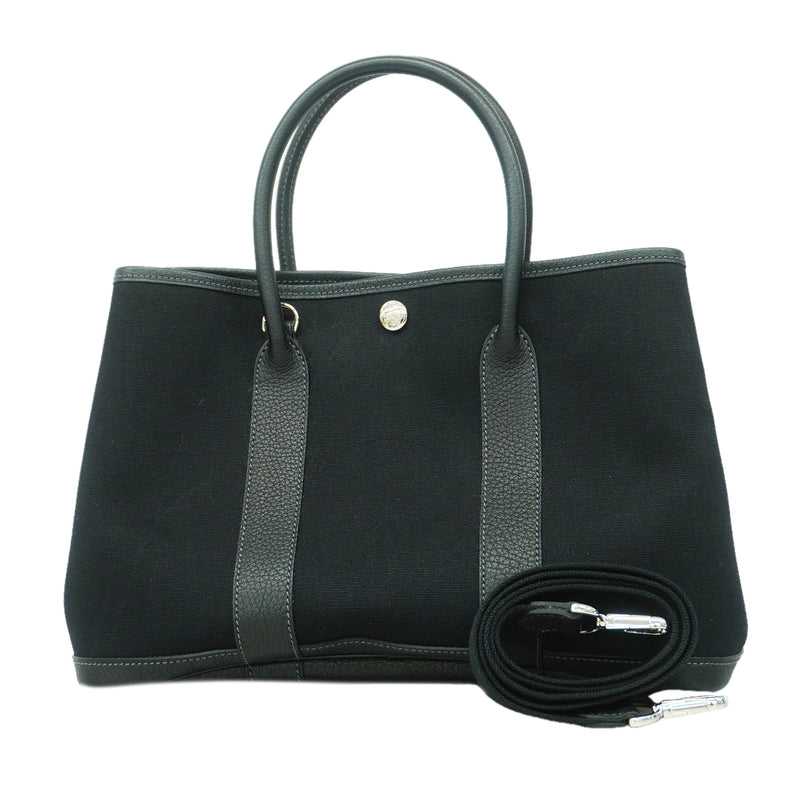 【6ie6578】エルメス トートバッグ ガーデンパーティTPM トワルオフィシエ ブラック シルバー金具 □I刻印 2wayバッグ【中古】レディース
