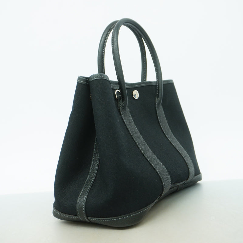 【6ie6578】エルメス トートバッグ ガーデンパーティTPM トワルオフィシエ ブラック シルバー金具 □I刻印 2wayバッグ【中古】レディース