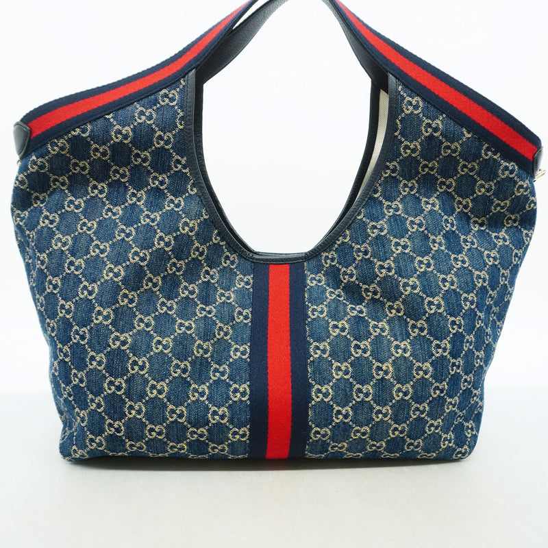 【6ie6579】グッチ トートバッグ ジリオラージ/GGデニム 853971 デニム ネイビー シャンパンゴールド金具【中古】レディース