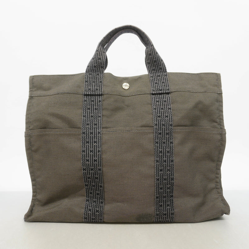 【6ie6607】エルメス トートバッグ エールラインMM ナイロン グレー シルバー金具【中古】メンズ レディース ユニセックス