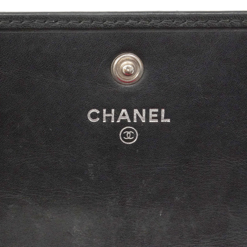 【6ie6611】シャネル 長財布 カンボン ラムスキン ブラック シルバー金具【中古】レディース