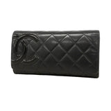 【6ie6611】シャネル 長財布 カンボン ラムスキン ブラック シルバー金具【中古】レディース
