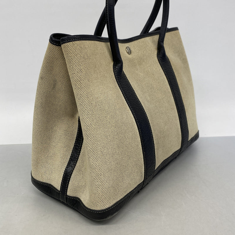 【6ie6632】エルメス トートバッグ ガーデンパーティPMボルディック トワルアッシュ ブラック シルバー金具【中古】レディース