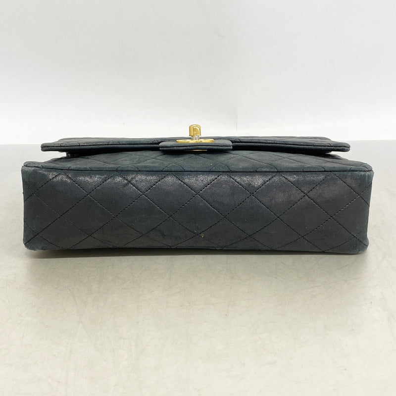 【6ie6635】シャネル ショルダーバッグ マトラッセ Wフラップ Wチェーン ラムスキン ブラック ゴールド金具【中古】レディース