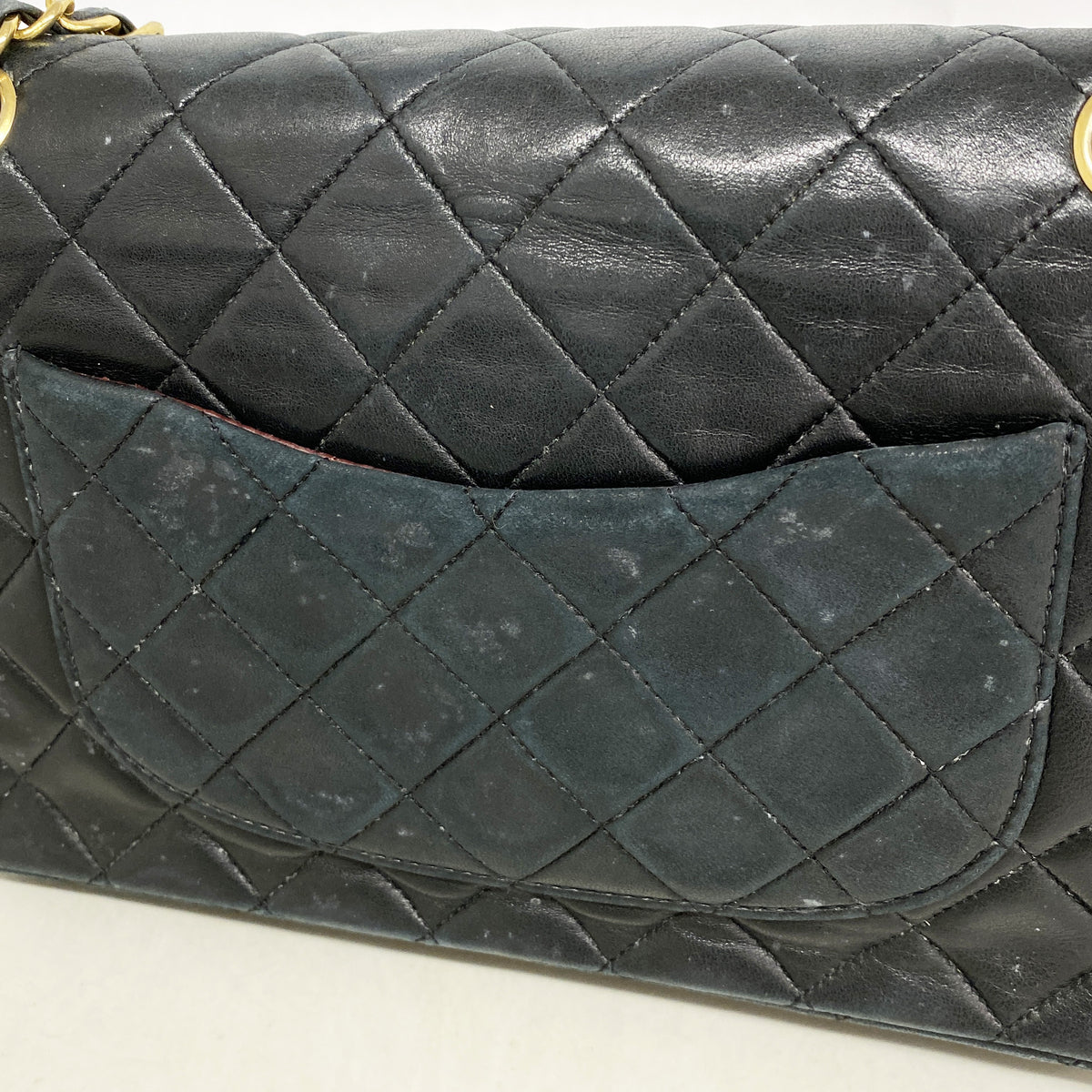 【6ie6635】シャネル ショルダーバッグ マトラッセ Wフラップ Wチェーン ラムスキン ブラック ゴールド金具【中古】レディース