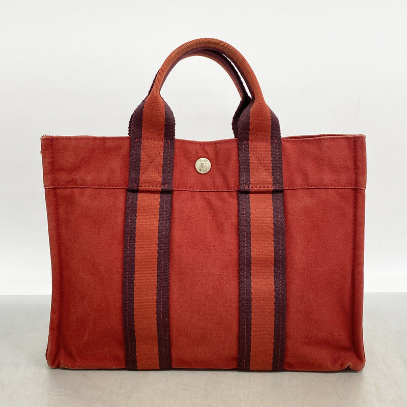 【6ie6636】エルメス ハンドバッグ フールトゥPM キャンバス レッド シルバー金具【中古】レディース