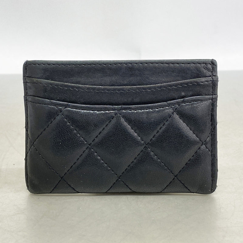 【6ie6645】シャネル カードケース マトラッセ ラムスキン ブラック シルバー金具【中古】レディース