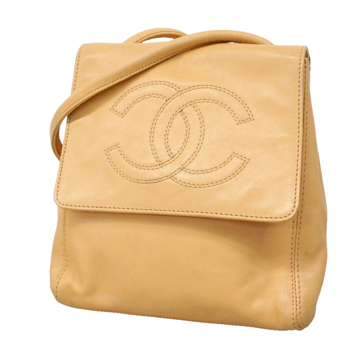 【6ie6658】シャネル ショルダーバッグ ラムスキン ベージュ ゴールド金具【中古】レディース