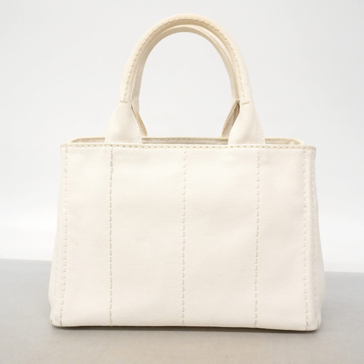 【6ie6676】プラダ トートバッグ カナパ キャンバス ホワイト ゴールド金具 2wayバッグ【中古】レディース