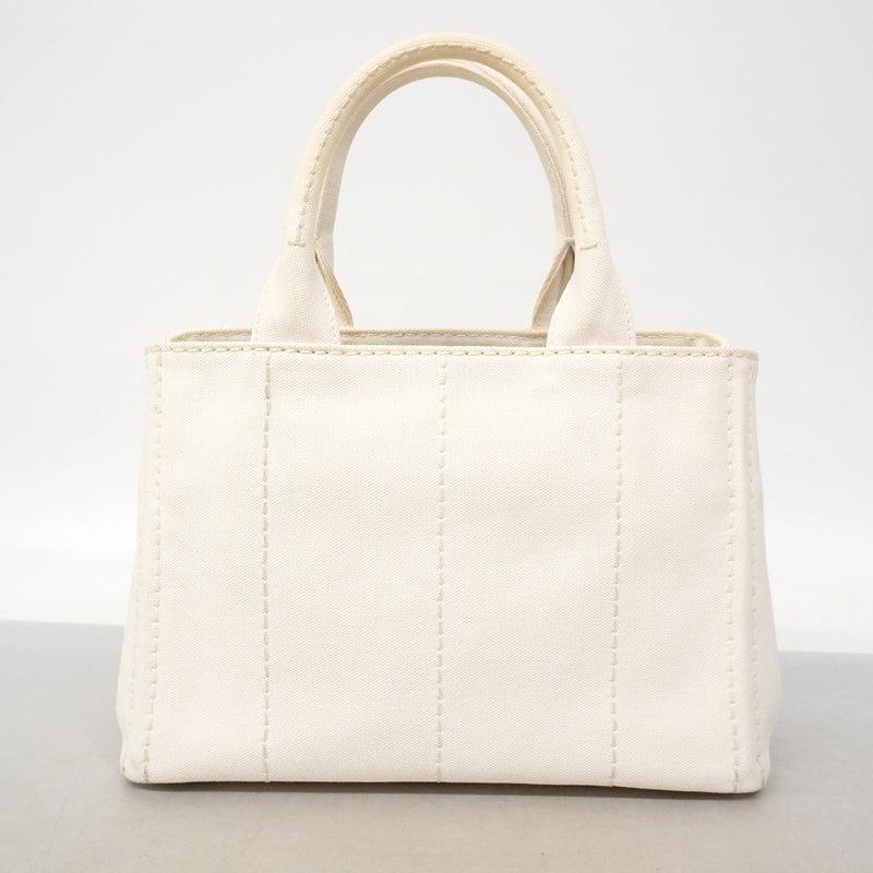 【6ie6676】プラダ トートバッグ カナパ キャンバス ホワイト ゴールド金具 2wayバッグ【中古】レディース