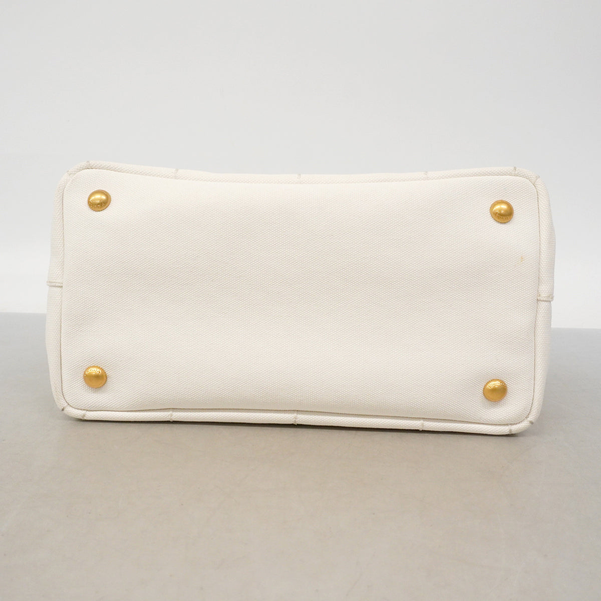 【6ie6676】プラダ トートバッグ カナパ キャンバス ホワイト ゴールド金具 2wayバッグ【中古】レディース