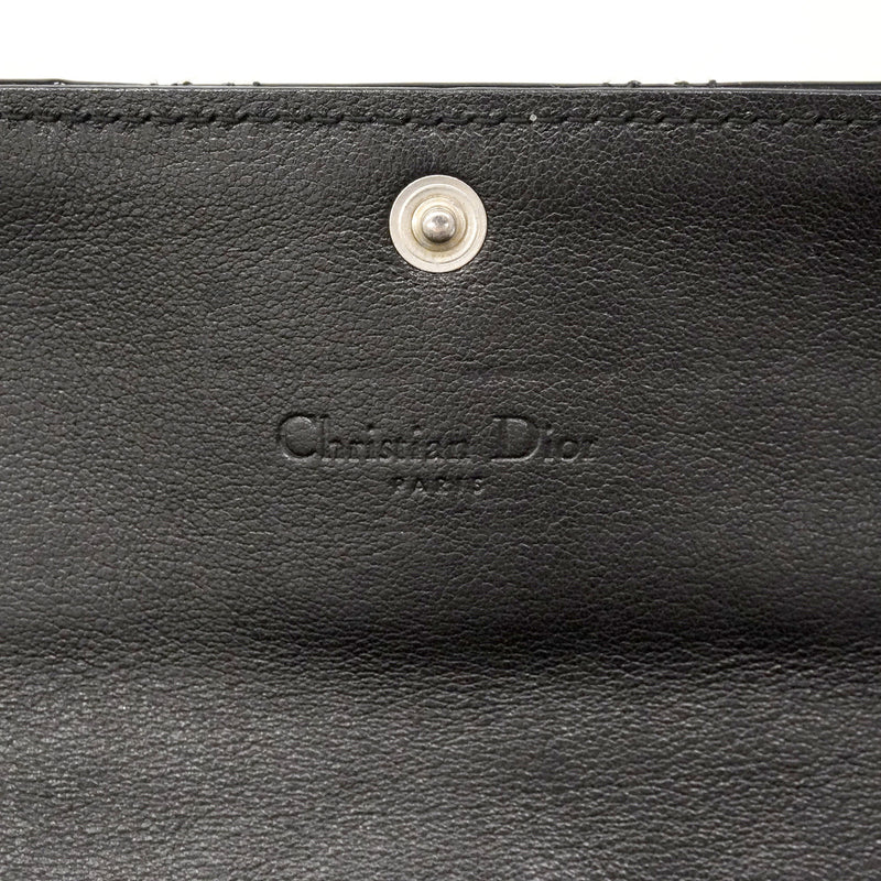 【6ie6685】クリスチャンディオール 長財布 カナージュ エナメル ブラック シルバー金具【中古】レディース