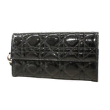 【6ie6685】クリスチャンディオール 長財布 カナージュ エナメル ブラック シルバー金具【中古】レディース