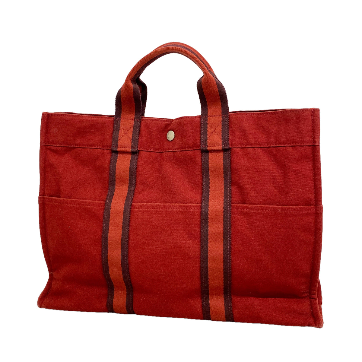 【6ie6686】エルメス トートバッグ フールトゥMM キャンバス レッド シルバー金具【中古】レディース