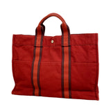 【6ie6686】エルメス トートバッグ フールトゥMM キャンバス レッド シルバー金具【中古】レディース