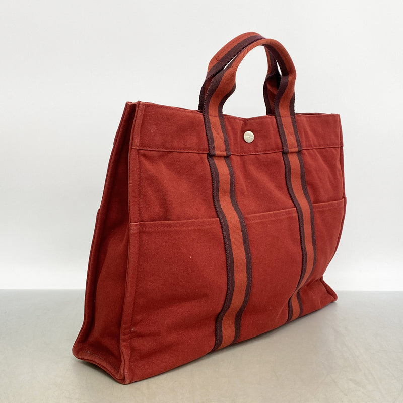 【6ie6686】エルメス トートバッグ フールトゥMM キャンバス レッド シルバー金具【中古】レディース