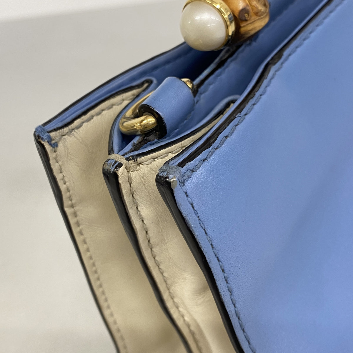 【6ie6701】グッチ ハンドバッグ バンブー 470271 レザー スカイブルー ゴールド金具 2wayバッグ【中古】レディース