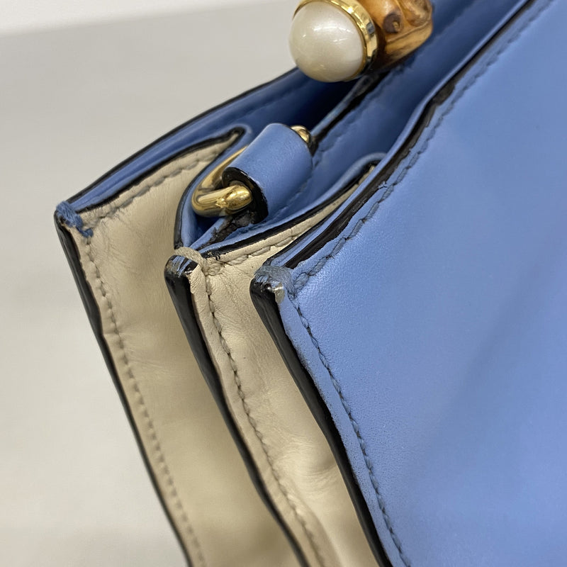 【6ie6701】グッチ ハンドバッグ バンブー 470271 レザー スカイブルー ゴールド金具 2wayバッグ【中古】レディース