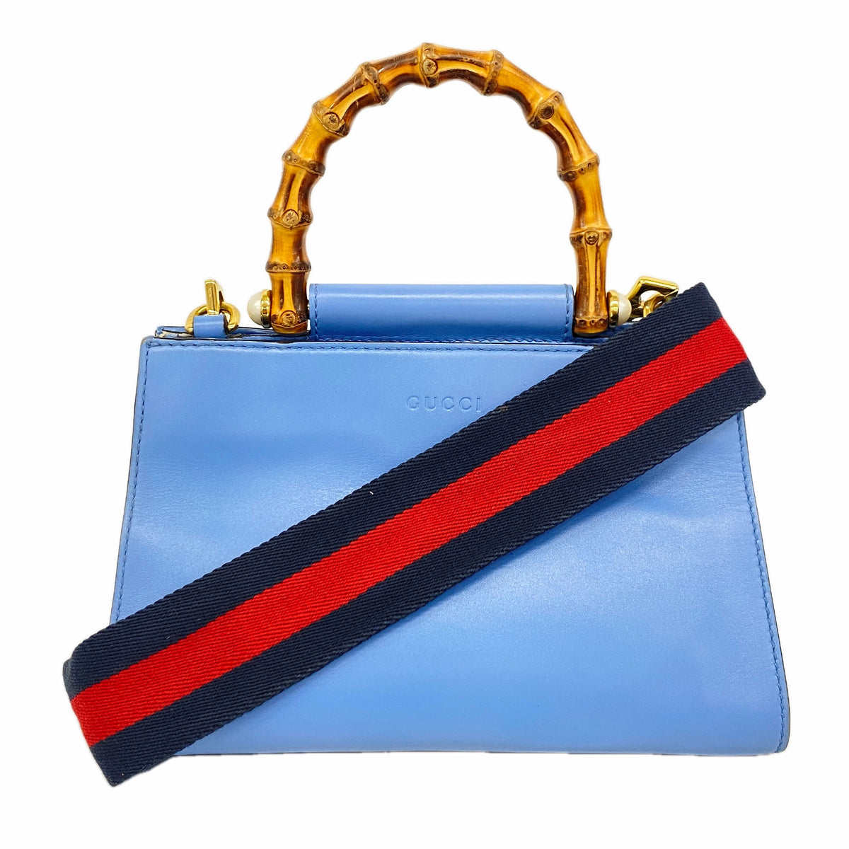 【6ie6701】グッチ ハンドバッグ バンブー 470271 レザー スカイブルー ゴールド金具 2wayバッグ【中古】レディース