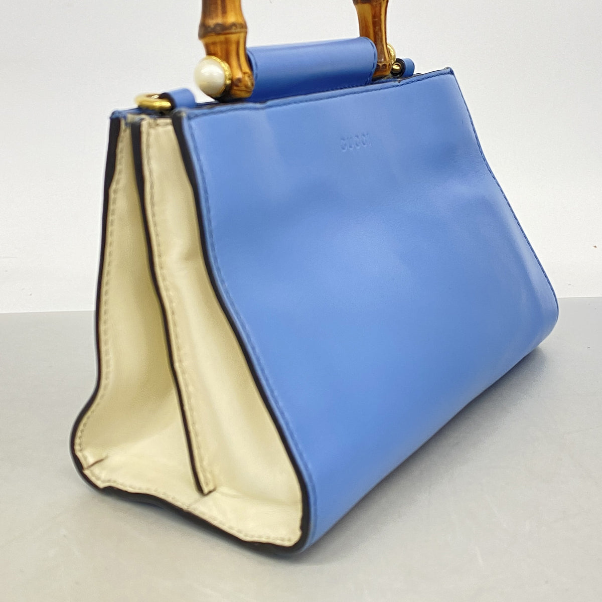 【6ie6701】グッチ ハンドバッグ バンブー 470271 レザー スカイブルー ゴールド金具 2wayバッグ【中古】レディース
