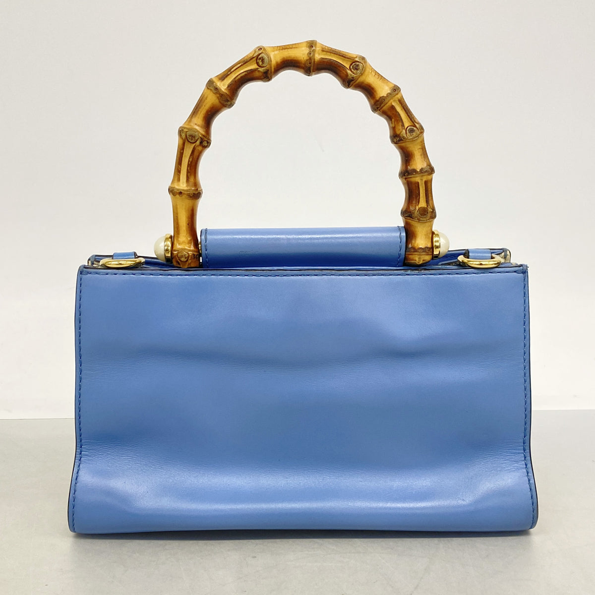 【6ie6701】グッチ ハンドバッグ バンブー 470271 レザー スカイブルー ゴールド金具 2wayバッグ【中古】レディース