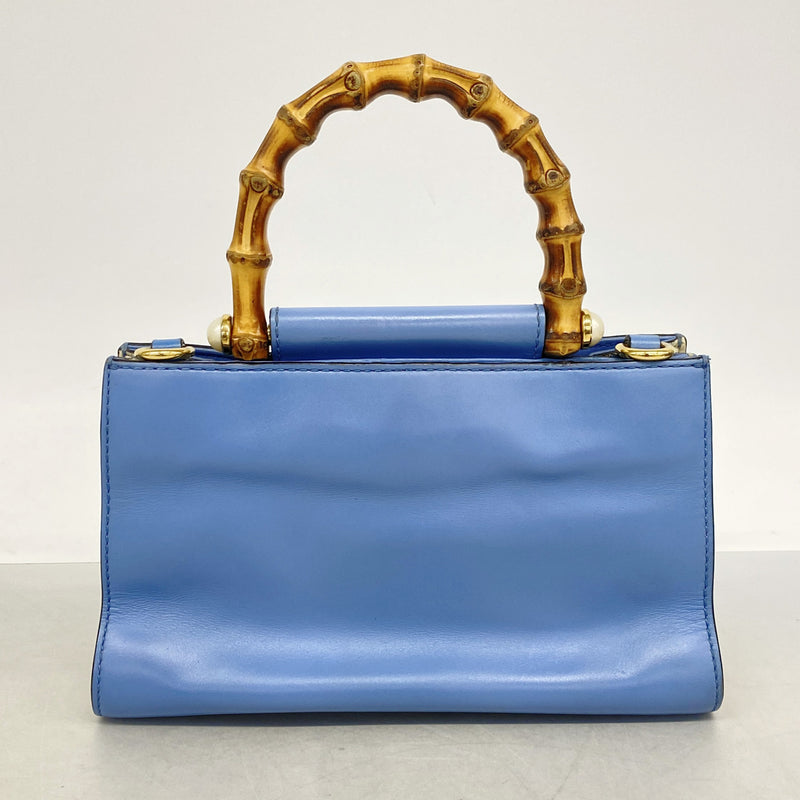 【6ie6701】グッチ ハンドバッグ バンブー 470271 レザー スカイブルー ゴールド金具 2wayバッグ【中古】レディース
