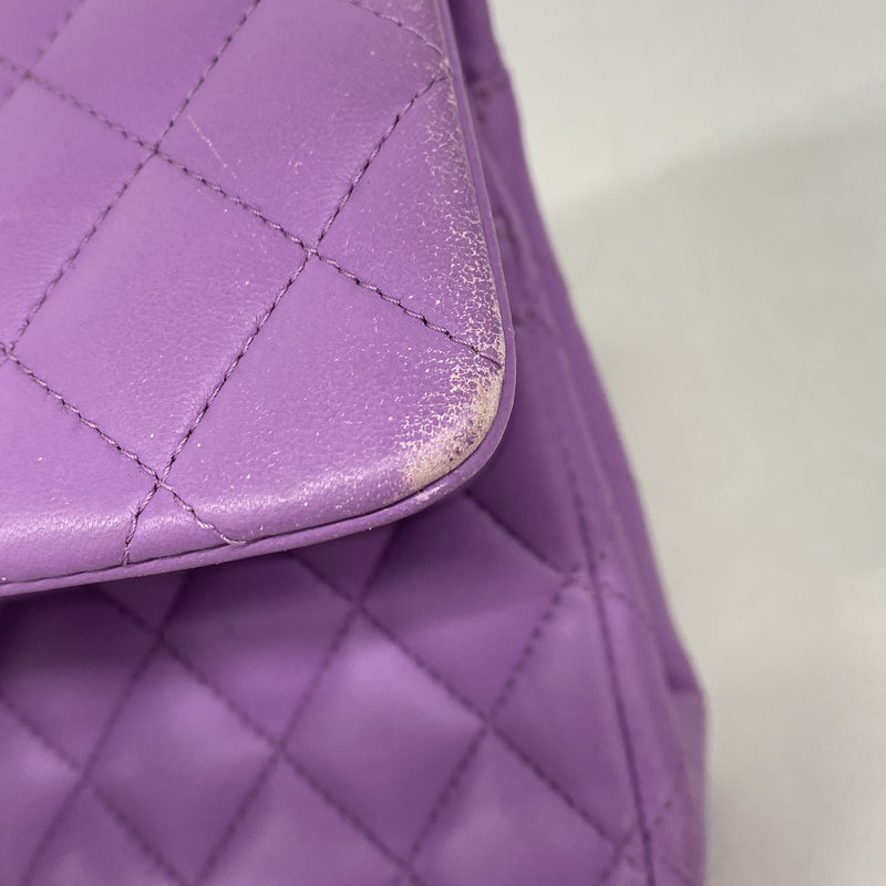 【6ie6702】シャネル ショルダーバッグ マトラッセ Wフラップ Wチェーン ラムスキン パープル シルバー金具【中古】レディース