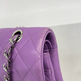 【6ie6702】シャネル ショルダーバッグ マトラッセ Wフラップ Wチェーン ラムスキン パープル シルバー金具【中古】レディース